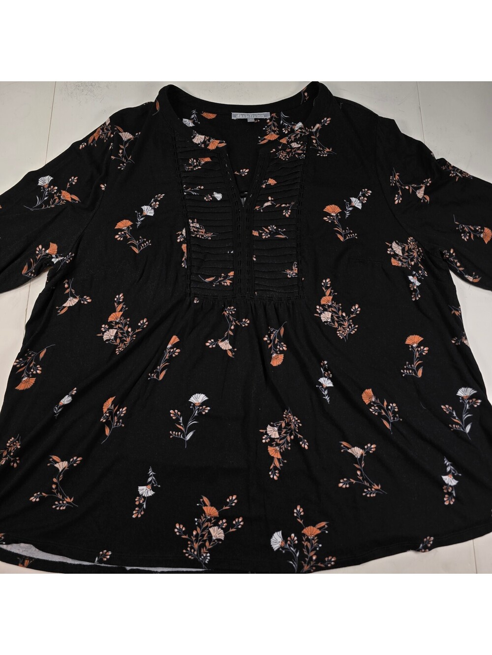 Daniel Rainn Black Floral Long Sleeve Blouse 3X
